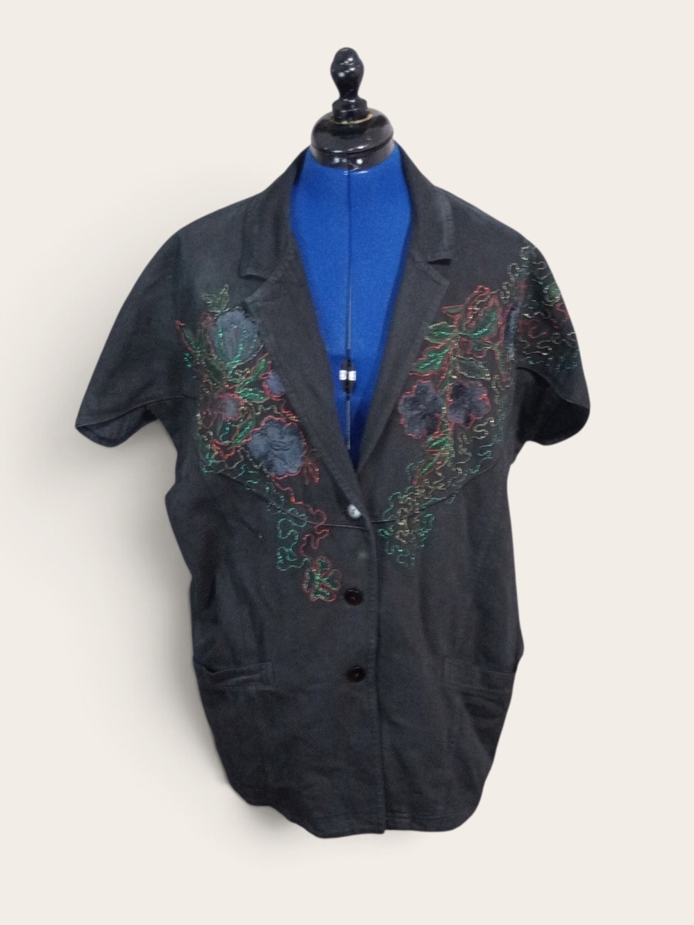 Rustic Denim Embroidered Short Sleeve Jacket Size 1X